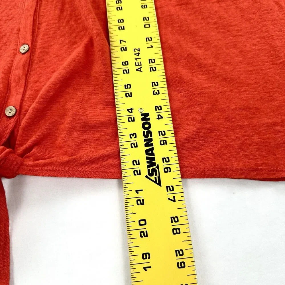 Rachel Zoe Linen Top Womens 2X Orange Red Blouse Tie Front Button Up Colorful - Picture 9 of 10